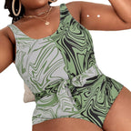 Damen Badeanzug mit stylischem Wickelgürtel und attraktivem Muster R&B