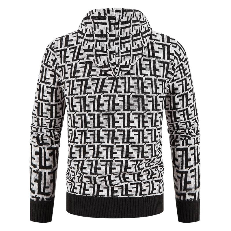 Herren Hochwertige Strickjacke mit modernem Muster und Kapuze R&B