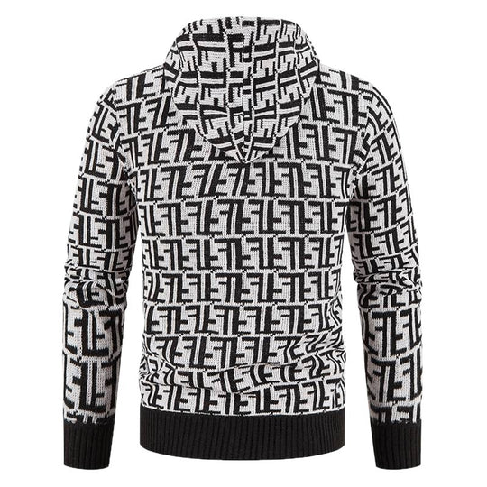 Herren Hochwertige Strickjacke mit modernem Muster und Kapuze R&B