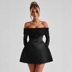 Damen Elegantes Off-Shoulder Minikleid mit Spitzenärmeln und tailliertem Schnitt R&B