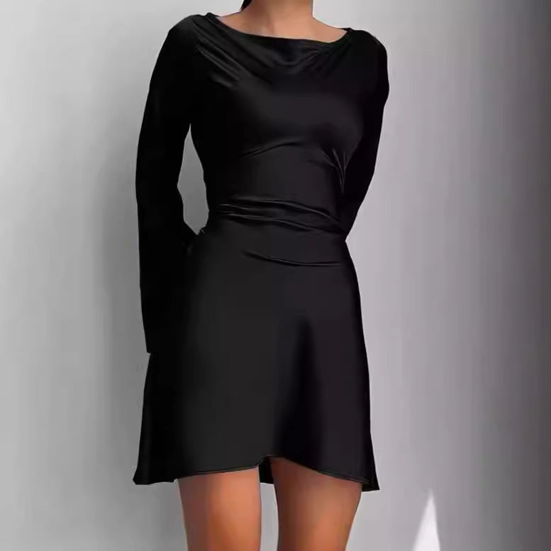 Damen Elegantes Wickelkleid mit glattem Stoff und weit geschnittenen Ärmeln R&B