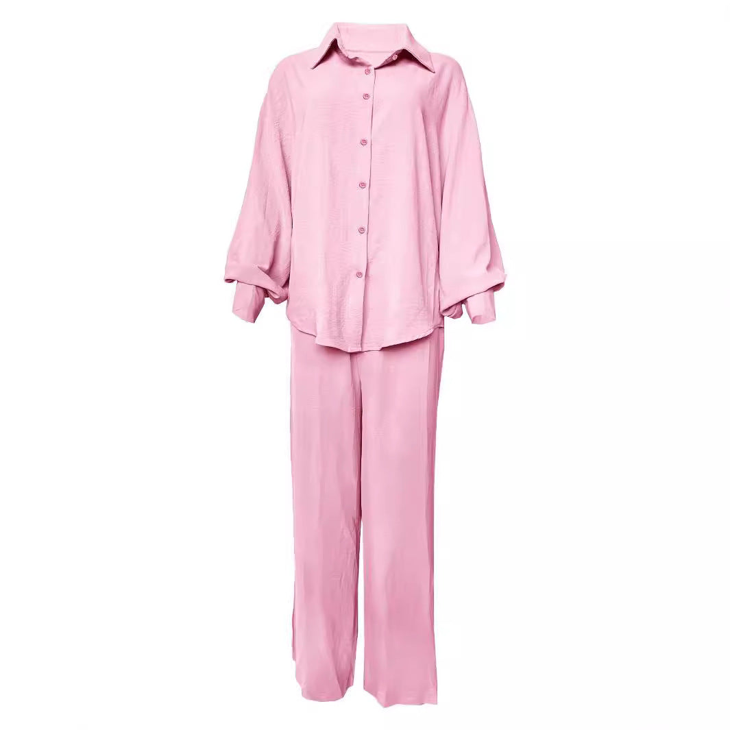Damen Lässiges Zweiteiliges Set aus luftiger Bluse und weit geschnittenen Hosen R&B