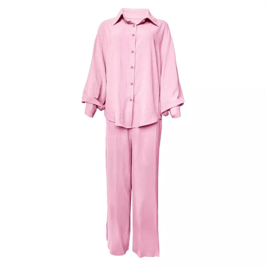 Damen Lässiges Zweiteiliges Set aus luftiger Bluse und weit geschnittenen Hosen R&B