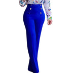 Damen Elegante High-Waist Hose mit dekorativen Knöpfen R&B