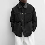Herren modische Utility-Jacke mit großen aufgesetzten Taschen und anpassbarem Kragen Hedi-Mode