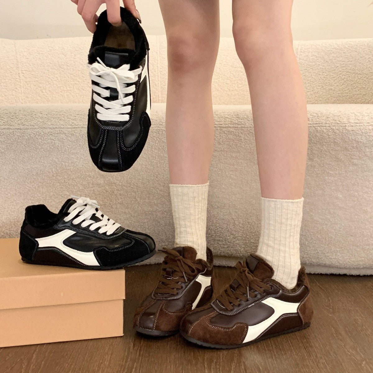 Damen Sneaker mit warmem Kunstfellfutter und rutschfester Sohle R&B