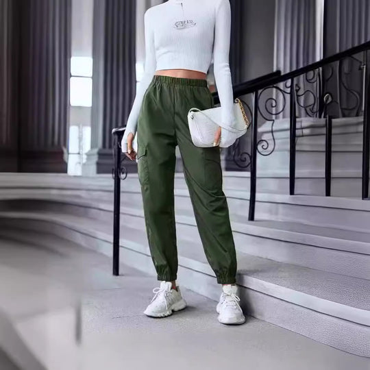 Damen Freizeit-Cargo-Hose mit elastischem Bund und praktischen Taschen R&B