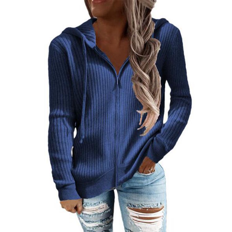 Damen nan gerippter Kapuzen-Zip-Hoodie mit halbem Reißverschluss und Kängurutaschen R&B