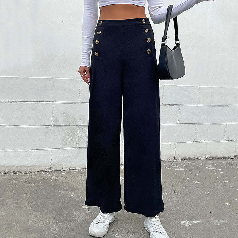Damen Weite Stoffhose mit dekorativen Knopfdetails R&B