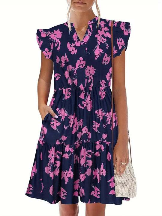 Damen Sommerliches Kleid mit Rüschendetails und elastischem Bund R&B