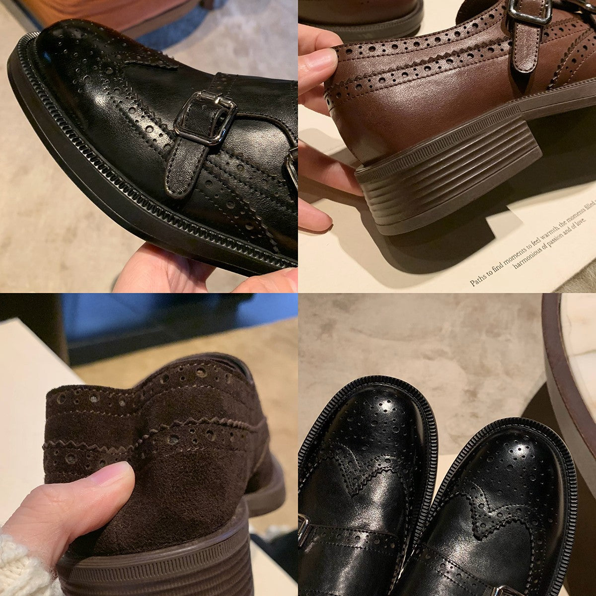 Damen elegante Schnürschuhe mit hochwertiger Schnalle und feiner Brogue-Prägung R&B
