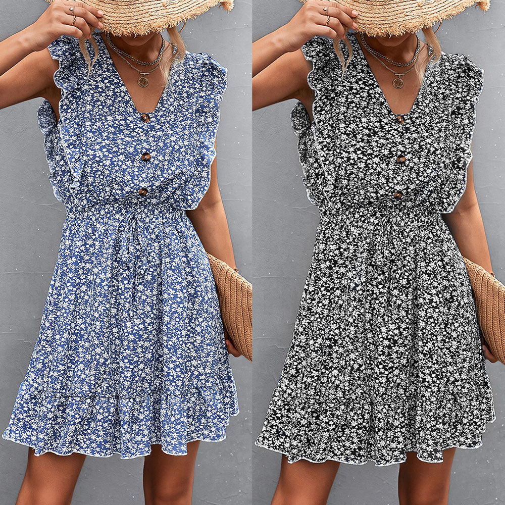 Damen Freizeitkleid mit voluminösen Rüschendetails und komfortablem Taillenzug R&B