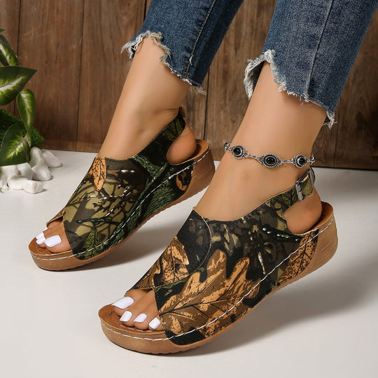 Damen Plateau-Sandalen mit offener Zehenpartie und elastischem Riemen R&B