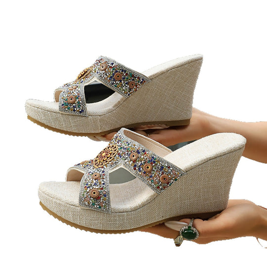 Damen Glamouröse Plattform-Sandalen mit Strassverzierungen R&B
