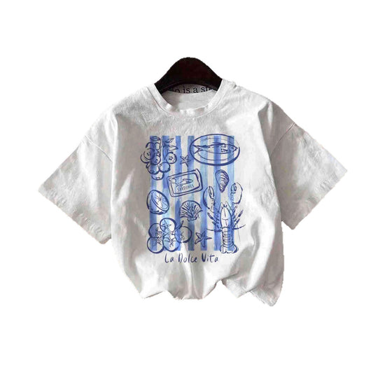 Damen T-Shirt mit kreativem Küstendesign und entspannter Passform R&B