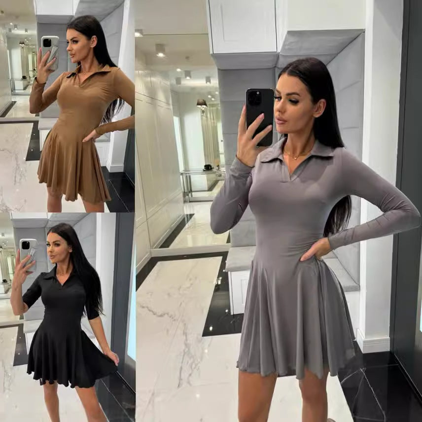 Damen Sportliches Kleid mit Polokragen und schwingendem Rock R&B