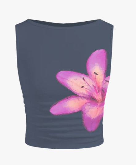 Damen ärmelloses Crop-Top mit floralem Motiv und figurbetontem Schnitt R&B