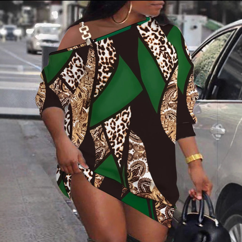 Damen asymmetrisches Kleid mit modischem Grafikdesign und einem Schulter-Detail R&B