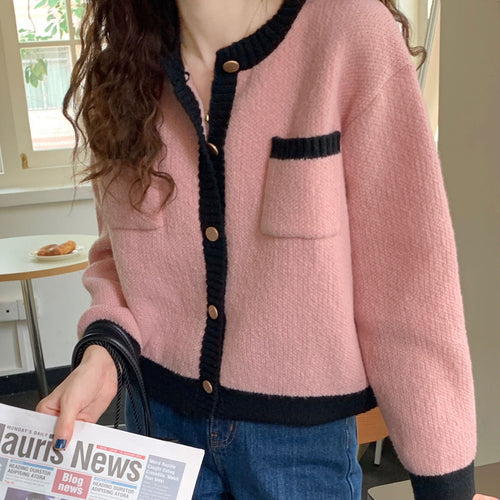 Damen Strickjacke mit hochwertigen Details und modischem Zwei-Farben-Design R&B