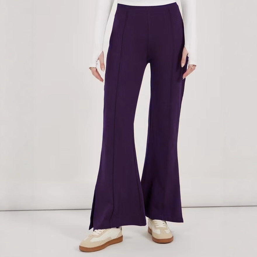 Damen weite Flared-Hose aus strukturiertem Material mit seitlichen Schlitzen R&B
