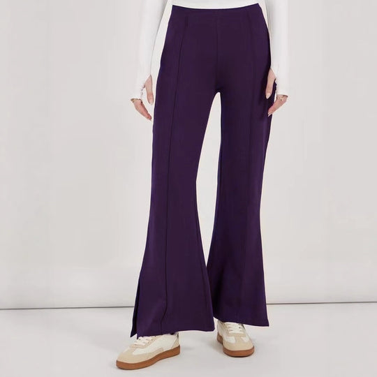 Damen weite Flared-Hose aus strukturiertem Material mit seitlichen Schlitzen R&B