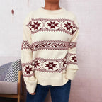Damen Winterpullover mit festlichem Schneemuster und weichem Strick R&B