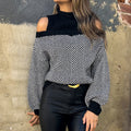 Damen Oversized Strickpullover mit दीपem Halsausschnitt und off-shoulder Design R&B