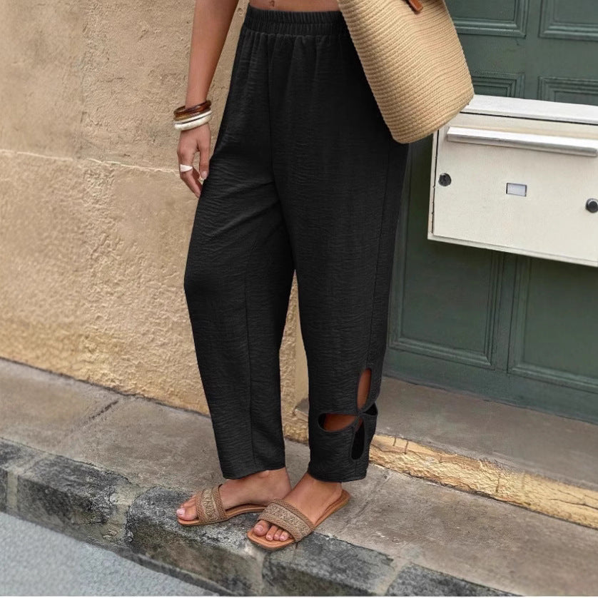 Damen Freizeithose mit dekorativen Cut-Outs und elastischem Bund R&B