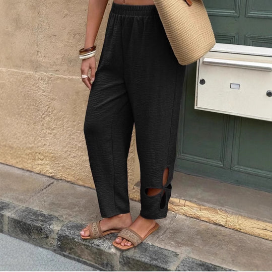 Damen Freizeithose mit dekorativen Cut-Outs und elastischem Bund R&B