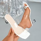 Damen Slide-Sandalen mit transparentem Riemendesign und strahlender Edelstein-Applikation R&B