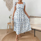 Damen Maxikleid mit floralen Mustern und schmückenden Trägern R&B