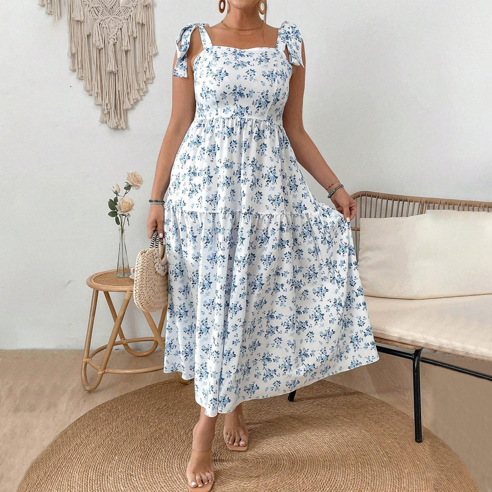 Damen Maxikleid mit floralen Mustern und schmückenden Trägern R&B