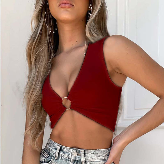 Damen Crop Top mit dekorativem Ring R&B
