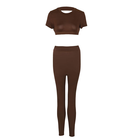 Damen Set aus cropped Oberteil und figurbetonten Leggings R&B