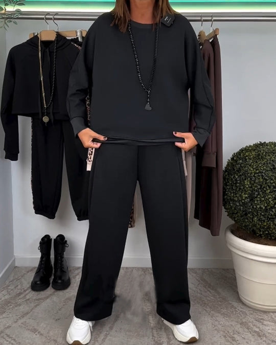 Damen nan Oversize-Jogging-Set mit kastigem Sweatshirt und weiter Palazzo-Hose mit dekorativem Seitenband R&B