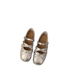 Damen Ballerina-Schuhe mit dekorativen Doppelschnallen und modischen Schleifen R&B