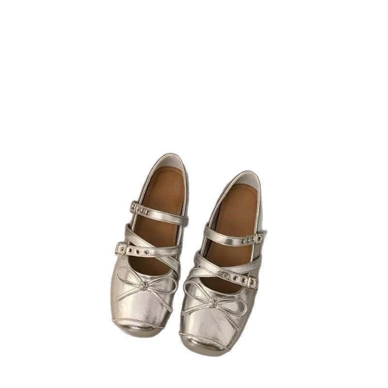 Damen Ballerina-Schuhe mit dekorativen Doppelschnallen und modischen Schleifen R&B