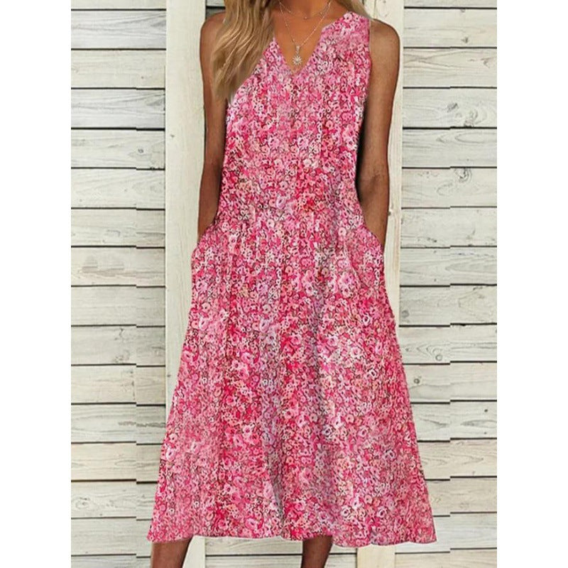 Damen Midi-Kleid mit tiefem V-Ausschnitt, Knopfdetails und praktischen Taschen R&B