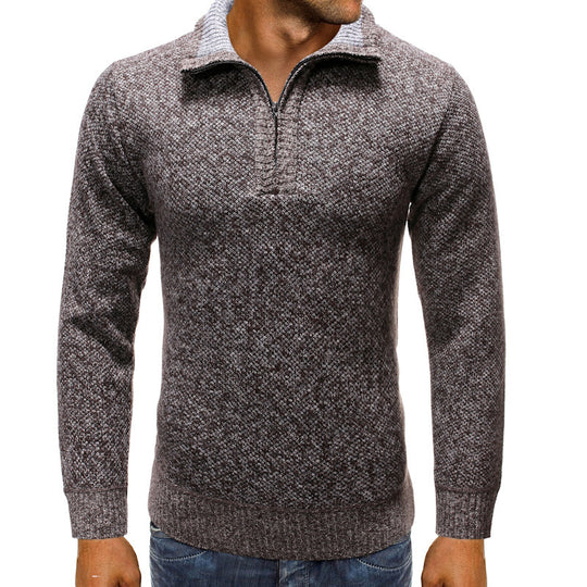 Herren luxuriöser Strickpullover mit modernem Stehkragen und Reißverschluss R&B