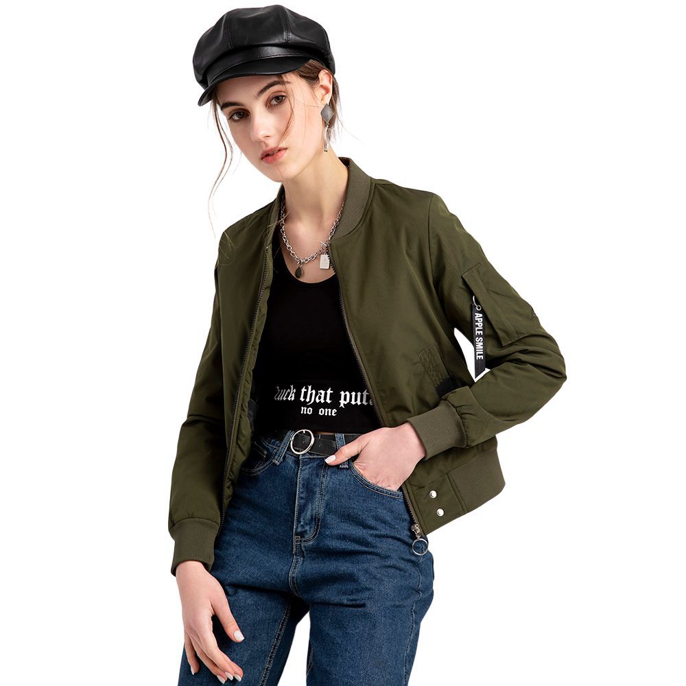 Damen modische Bomberjacke mit praktischen Taschen und seitlichen Einsätzen R&B