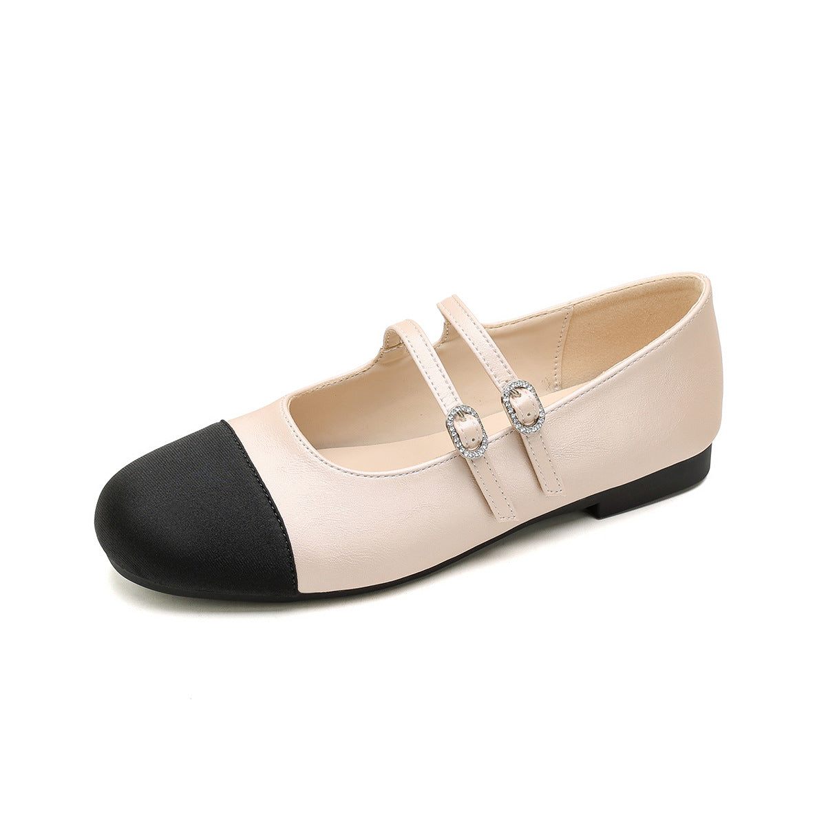 Damen Ballerina-Schuhe mit doppeltem Riemen und glänzender Schnallenverzierung