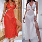 Damen elegantes Häkel-Kleid mit seitlichem Schlitz R&B