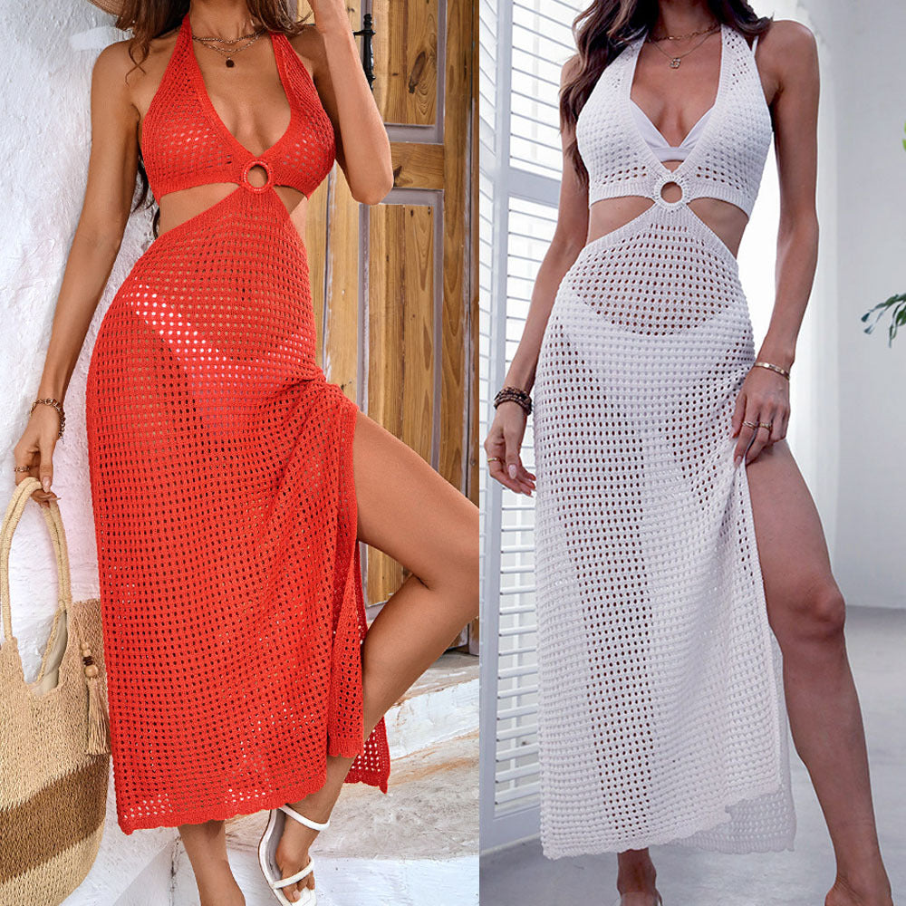 Damen elegantes Häkel-Kleid mit seitlichem Schlitz R&B