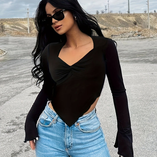Damen Figurbetonter Longsleeve mit raffinierter Raffung R&B