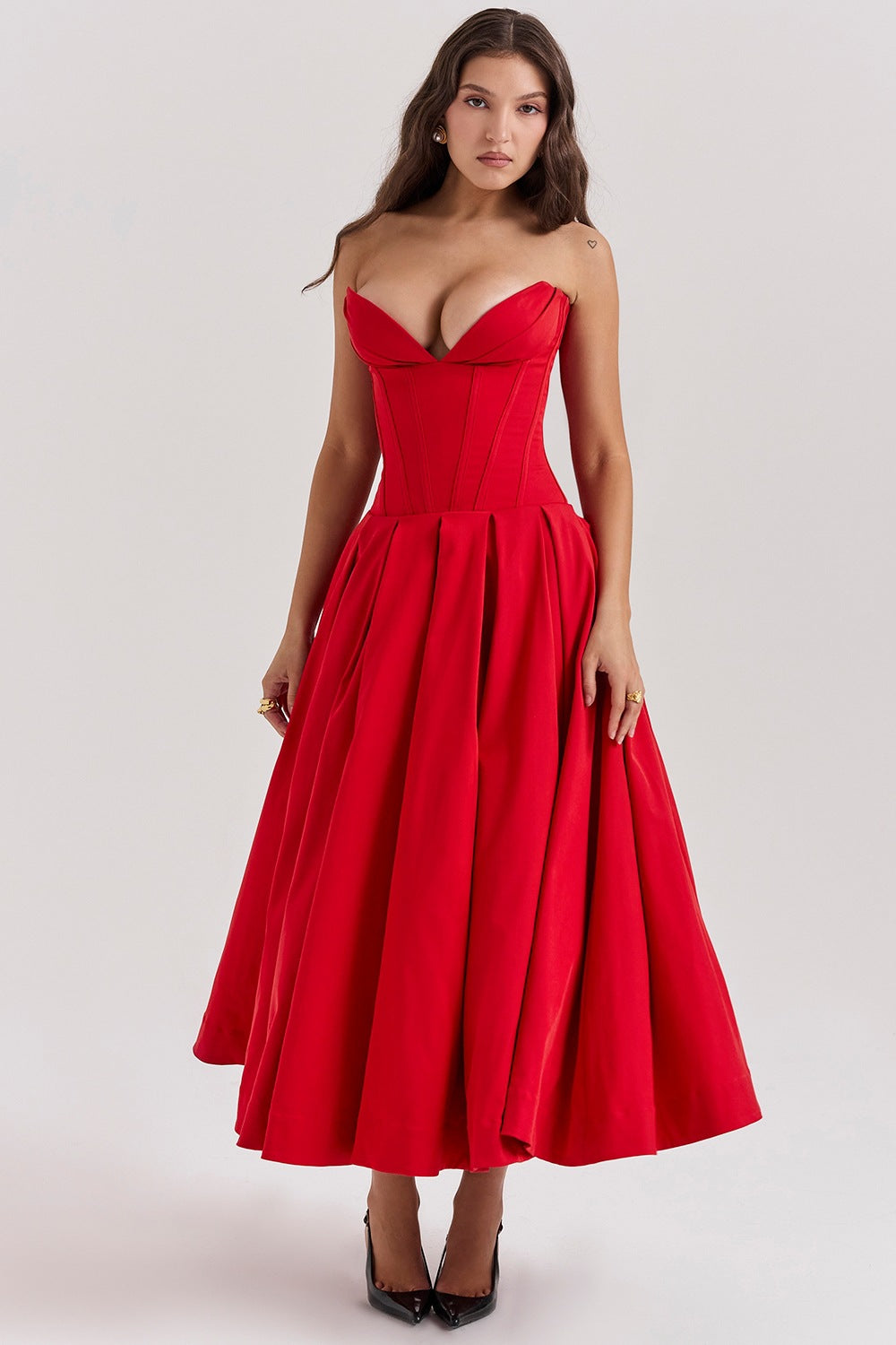 Damen A-Linien Abendkleid mit Korsett-Oberteil und schwingendem Rock R&B