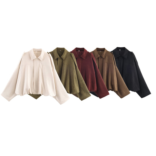 Damen lässige cropped Blousonjacke mit modernem Stehkragen und eleganten Schulterdetails R&B
