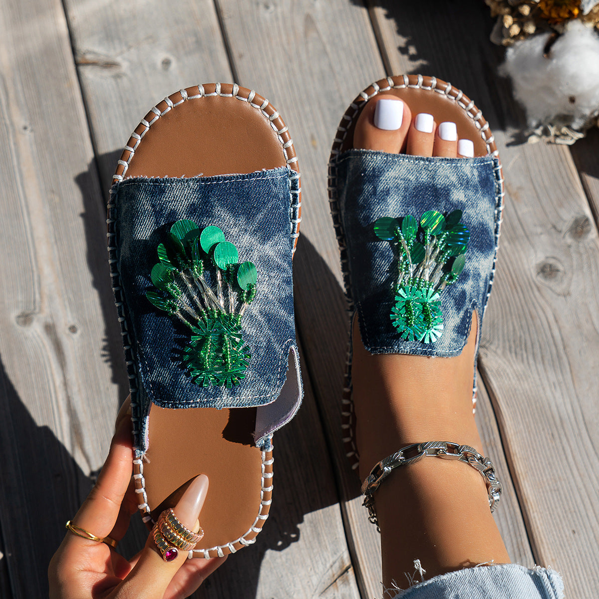 Damen Sommerliche Sandalen mit einzigartigem Glitzerdesign R&B
