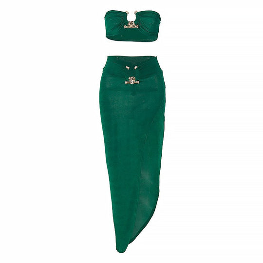 Damen Stylisches Bandeau-Top und Maxi-Rock Set mit hohem Schlitz und eleganten Details R&B