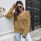 Damen V-Ausschnitt Strickpullover mit strukturierter Oberfläche und lässigem Schnitt R&B