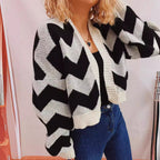 Damen Grobstrickjacke mit modernem Zickzack-Muster und weitem Schnitt R&B